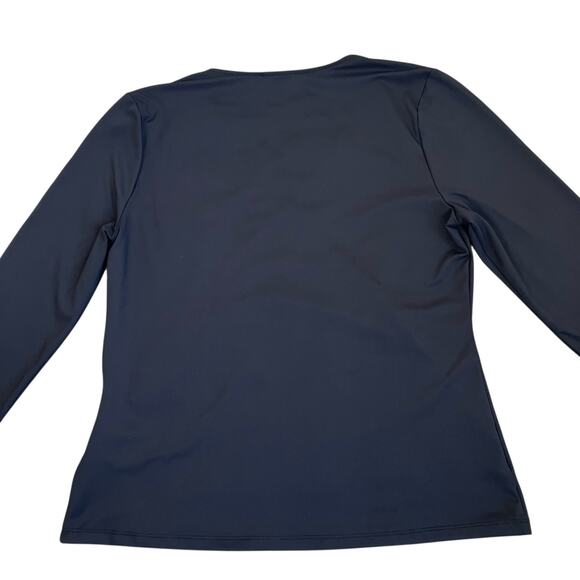 Ann Taylor Sz L Black Refined Stretch Wrap Top 3/4 Sleeve Fitted Feminine Office - Picture 12 of 16